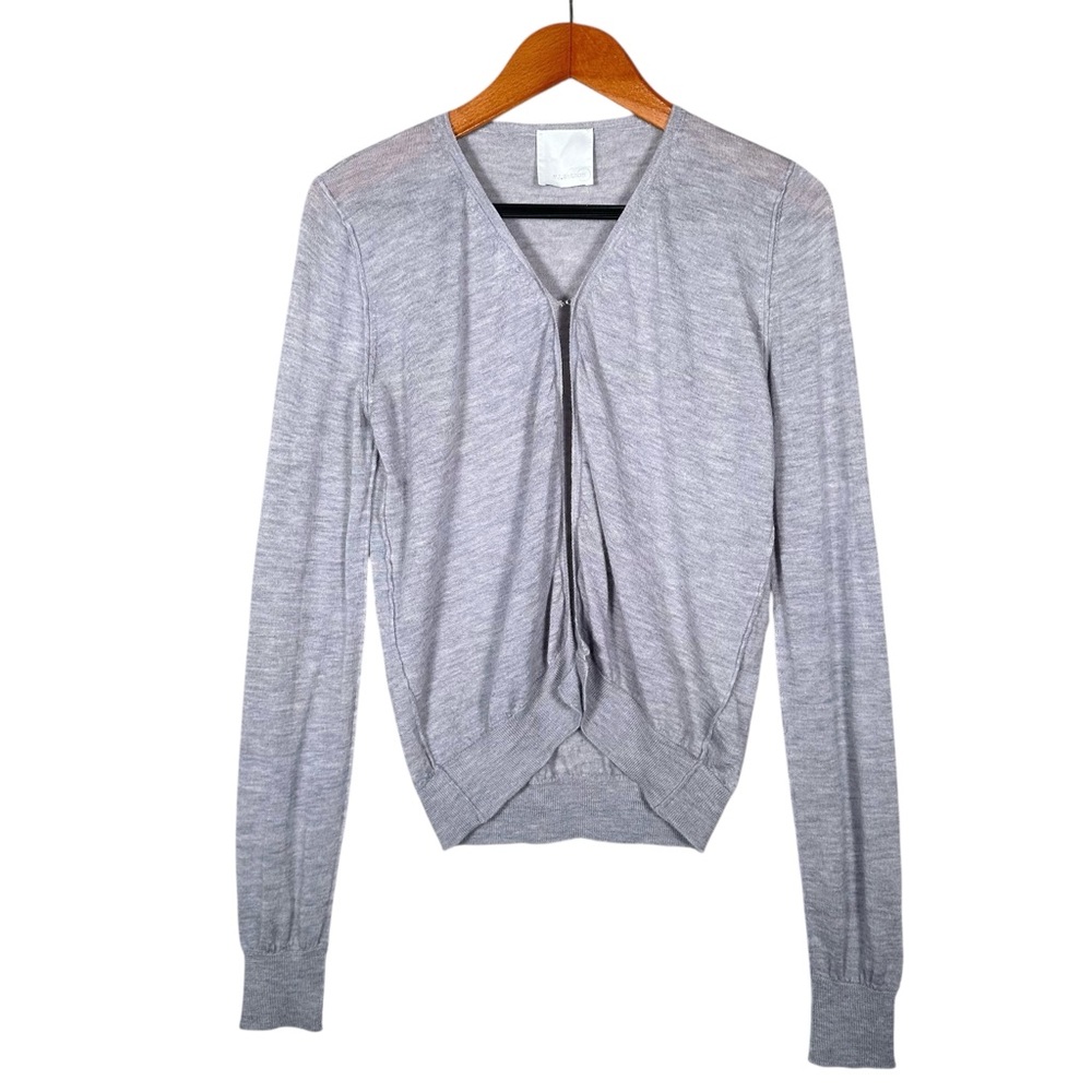MJ WATSON 100% Cashmere Fine Knit Cardigan Sweater in Light Gray
